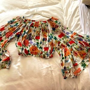 Vici Cropped Floral Top with Flared Sleeves